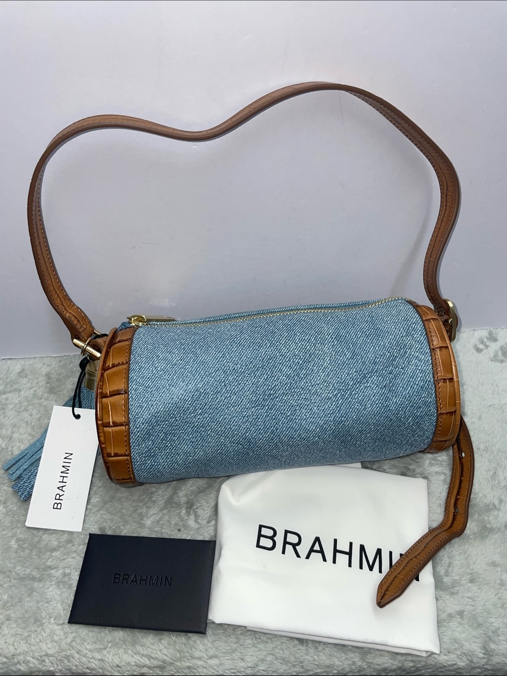 NWT Brahmin ‘Billie’ Denim Barrel Bag